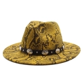 Chapeau fedora en laine à imprimé serpent jaune avec bandeau en cuir à rivets - Jaune