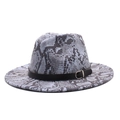 Détail d'un chapeau fedora en laine à motif serpent avec une ceinture en cuir noir - M (56-58cm) / Bleu