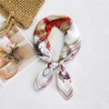 Chic nautical print square silk scarf in beige with anchor and rope motifs - 70cm / 23 Steering Ribbon Red