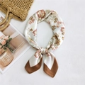 Elegant beige square silk scarf with vintage floral print and dark brown border - 70cm / 20 Balsam Beige