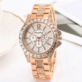 Elegant rose gold women's watch featuring sparkling rhinestones and a three-eye dial - Rose Gold