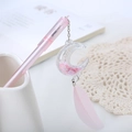 Creative pink gel pen with moon sequin pendant and soft feather charm for students - Pink