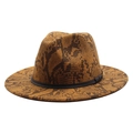 Detail shot of the faux wool snakeskin pattern texture and black ribbon band on the fedora - M (56-58cm) / Brown