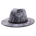 Chapeau fedora chic avec motif serpent, large bord et ruban décoratif noir pour femme - M (56-58cm) / Bleu