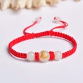 Handmade red braided rope bracelet with luminous white bead and golden dog zodiac pattern - Red Rope [Dog]