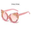Occhiali da sole cat eye rosa con strass sfumati e decorazioni floreali con api - Rosa/Rosa