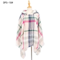 Plaid hooded poncho with tassels in beige, pink, and green check pattern fabric - Pink Gray