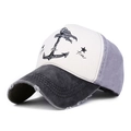 Gorra de béisbol vintage desgastada con panel frontal blanco e ilustración de ancla - Borde Negro / Gris