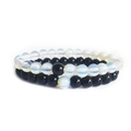 Set di braccialetti con perle di turchese bianco opaco e ossidiana nera da 8 mm - Nero Lucido e Opale