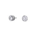 Hip hop style titanium steel earrings with round cubic zirconia for men and women - Silver - White Zirconia