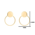 Minimalist gold geometric round stud earrings with size 12mm x 9mm on white background - Geometric Circle / Gold