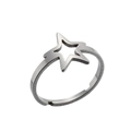 Macro detail of S925 engraved hallmark on inner band of silver crescent moon star ring - Adjustable Open / Five-pointed Star Steel