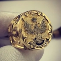 Vintage gold Freemasonry ring with double-headed eagle and Deus Meumque Jus engraving - US 6 / Gold