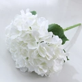 Realistic 5-head white faux hydrangea silk bouquet with green leaves and stem for decor - White