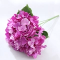 Deep pink artificial 5-head hydrangea bouquet with realistic green leaves for home decor - Dark Purple