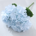 Realistic light blue artificial hydrangea silk flower stem with green leaves for home decor - Light Blue