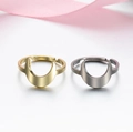 Adjustable stainless steel moon rings in gold and silver finish on white background - 006 (Crescent Shield)