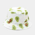 Close-up of avocado print on cream canvas bucket hat showing detailed stitching - M (56-58cm) / Small Avocado Pattern White