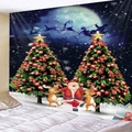 Tapiz navideño con Papá Noel, renos y árboles nevados para decoración de pared - 90x60cm / Estilo 8