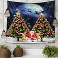 Tapiz navideño con Papá Noel y renos para una decoración de pared festiva - 90x60cm / Estilo 5