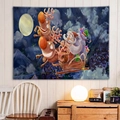 Tapiz de Navidad con Papá Noel y trineo de renos volando sobre una noche nevada - 230x180cm / Estilo 2