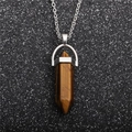 Tiger eye hexagonal crystal pendant necklace with polished silver chain for men and women - Tiger Eye Stone Bracelet