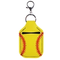 Yellow faux leather baseball sanitizer keychain with red stitching and spring hook - Softball-Yellow