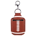 Brown rugby leather sanitizer keychain holder with white stitching and metal clip - Rugby-Brown