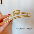 Large matte gold hollow rectangular metal hair claw clip size 11x2.5cm for women - Matte Gold Large Hollow Rectangle Claw / 11*2.5cm