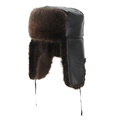Men's winter ushanka hat with faux leather exterior and warm brown fur lining - One Size / Coffee