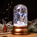 Palla di neve natalizia 30cm con famiglia di pupazzi di neve e lampada vintage su base - Cupola Cilindrica - Bronzo
