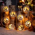 Warm white LED string lights featuring 1.5m circular wooden angel cutout ornaments - Christmas Pavilion Battery Style [1.5m 8 LEDs]