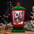 Lanterna musicale di Natale rossa 40cm con luce, neve cadente e scena di Babbo Natale - Lanterna Sospesa Europea - Rosso e Verde