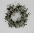 Christmas wreath with artificial pine needles, cones, and white snowy flocking finish - Style H / Diameter 40CM