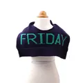 Dark blue knitted pet scarf with green FRIDAY text for small dogs and cats - S / Navy with Letter Logo