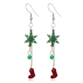 Christmas drop earrings featuring festive red stockings and green bells with glitter finish - Snowflake Boot