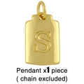 Macro shot of gold-plated rectangular pendant with engraved letter S and top link - S (Chain Not Included)