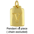 Detailed close-up of golden dog tag pendant with engraved letter V on white background - V (Chain Not Included)