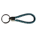Portachiavi in pelle intrecciata blu e nera con anello a U in metallo argento - Celeste e Nero