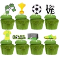 8-teiliges Set Fußball Cupcake Deko mit Trophäe, Handschuhen und Fußball Motiven - Fußball-Thema Dekoration (mys0141)