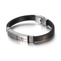 Pulsera minimalista de cuero con latido ECG y cierre de acero inoxidable para hombres - 21cm / Color Acero