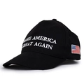 Adjustable black cotton baseball cap with white Trump 2024 embroidery and US flag patch - Solid Black