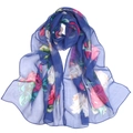 Blue floral silk scarf with pink and white roses made of lightweight georgette fabric - 160*50CM / QQ001-5# Flower-Royal Blue