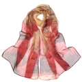 Elegant summer lotus print georgette silk scarf for beach sun protection in red and green - 160*50CM / QQ001-11# Lotus Leaf-Red
