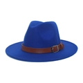 Classic cobalt blue fedora hat for women and men with brown leather decorative strap - M (56-58cm) / Royal Blue