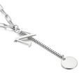 Polished silver paperclip chain necklace with letter N pendant and blank round tag - Letter N(KN114940-Z)