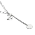 Silver letter Z necklace with asymmetrical paperclip chain and polished round charm - Letter Z(KN114952-Z)