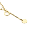 Gold plated stainless steel paperclip and box chain necklace with a circular pendant - Initial O(KN114967-Z)