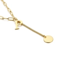Gold stainless steel necklace with letter P pendant and round disc on paperclip chain - Initial P(KN114968-Z)
