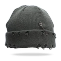 Distressed dark green knit beanie with silver rings and pin accessory detail - One Size / Army Green